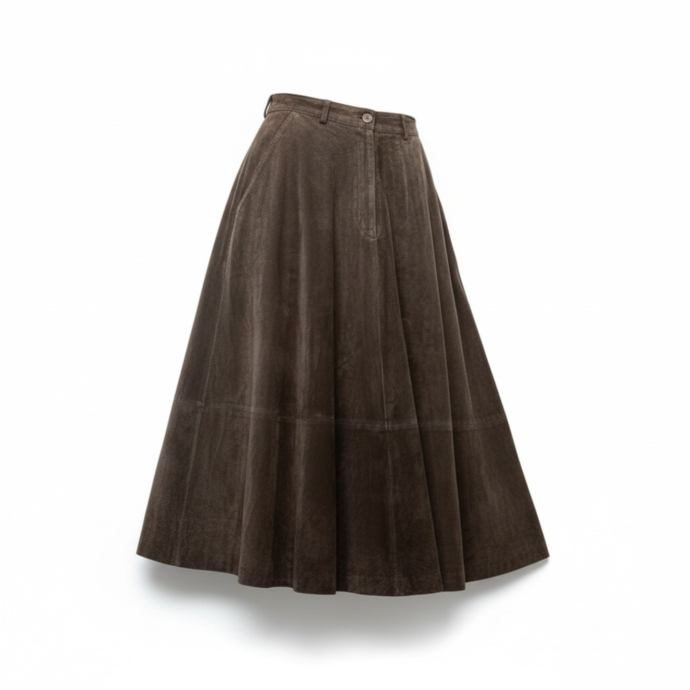 Vintage Black Pig Skin Suede Moto Full Skirt Sz 10 MIDI Maxi Luxury Old Money